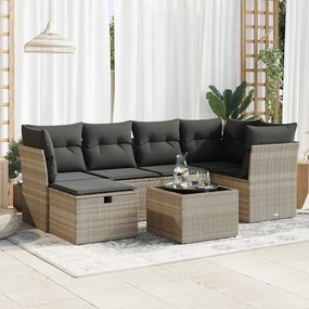 vidaXL Set canapele de grădină cu perne, 7piese gri deschis poliratan