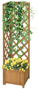 Outsunny Jardinieră Grădină Lemn de Brad cu Grilă pentru Plante Cățărătoare Maro 40x40x145cm Decorativă | Aosom Romania