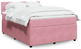 vidaXL Pat box spring cu saltea, roz, 160x200 cm, catifea