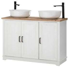 Dulap baie JASMIN, alb/stejar artisan, PAL, fara chiuvete, 116x47x74 c