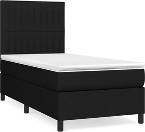 vidaXL Pat box spring cu saltea, negru, 100x200 cm, textil