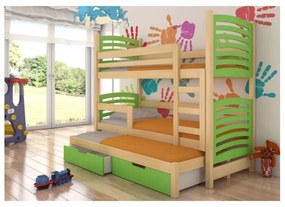 Pat Supraetajat 3 Persoane Cu Saltea SORIA Pin/Verde 80x180cm
