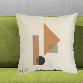 Perna Decorativa Geometric Bauhaus Triunghi, 40x40 cm, Ecru, Husa Detasabila, Perna Inclusa, BEKZ®