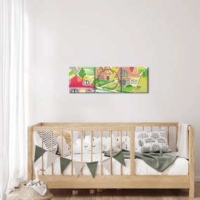 Tablou - Orășel colorat (cu ceas) (90x30 cm)
