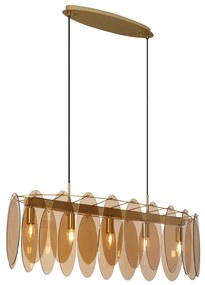 Lampă suspendată Art Deco aurie cu sticlă ovală ambră cu 5 lumini - Mochan
