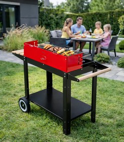 Grătar de grădină pentru cărbuni cu roți și rafturi 87 x 35 x 80 cm