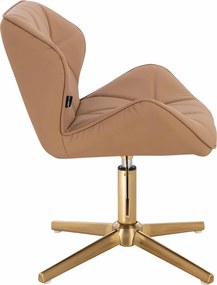 HR111CROSS Scaun Caramel Piele Ecologica Premium Soft cu Bază Aurie
