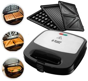 Sandwich maker Russell Hobbs Fiesta Deep Fill 24540-56 3in1, 750 W, 4 sandwich-uri, 3 placi diferite, Otel inoxidabil, Negru