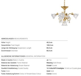 Candelabru cristal design lux LA BOHEME D-60cm 5L gold plated