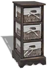 vidaXL Dulap de depozitare din lemn, 3 coșuri împletite, maro