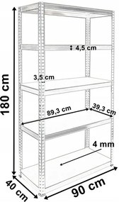 ShopJK RAFT METALIC ZINCAT FĂRĂ ȘRUBURI 180x90x40 CM, CAPACITATE DE ÎNCĂRCARE 875KG