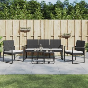 360218 vidaXL Set mobilier de grădină cu perne, 5 piese, negru, PP ratan