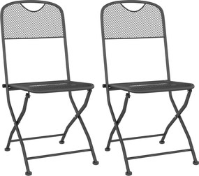 vidaXL Scaune pliabile de grădină, 2 buc., antracit, plasă de metal