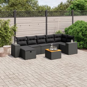 3265178 vidaXL Set mobilier de grădină cu perne, 8 piese, negru, poliratan