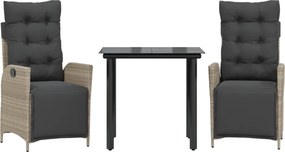 vidaXL Set mobilier de grădină cu perne, 3 piese,gri deschis,poliratan