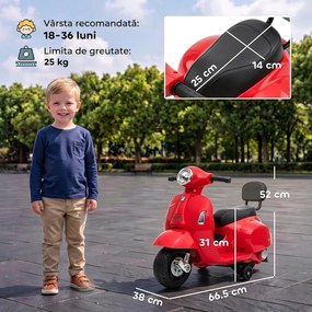 AIYAPLAY Motocicletă Electrică pentru Copii Mini Vespa Gts 7,2 V, 1,5-3 Ani, Roșie | Aosom Romania