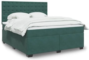 vidaXL Pat box spring cu saltea, verde închis, 180x200 cm, catifea
