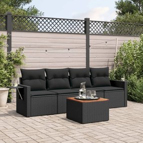 3256769 vidaXL Set mobilier de grădină cu perne, 5 piese, negru, poliratan