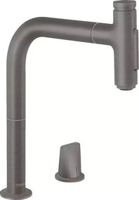 Baterie bucatarie cu dus extractibil gri periat Hansgrohe Metris M71 200 sBox cu 2 jeturi