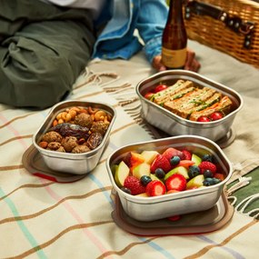 Set 3 cutii alimentare Black+Blum Meal Prep FBSS-BX-PACK1, 0.6/0.9/1.2 l, Dreptunghiular, Rezistent la cuptor, Fara BPA, oțel inoxidabil, gri