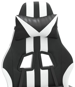 Scaun de gaming pivotant, negru si alb, piele ecologica