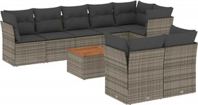 vidaXL Set canapele de grădină, 9 piese, cu perne, gri, poliratan