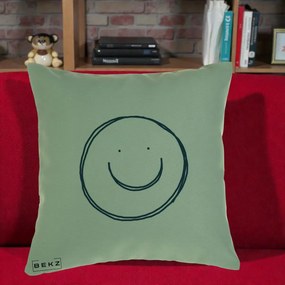 Perna Decorativa Smile Desen Minimalist, 40x40 cm, Verde, Husa Detasabila, Perna Inclusa, BEKZ®