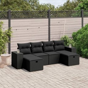 3264471 vidaXL Set mobilier de grădină cu perne, 6 piese, negru, poliratan