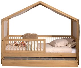 Set FORREST OAK format dintr-un Pat copii Vipack (90 x 200 cm), un sertar, o bară de siguranță și un set de textile.
