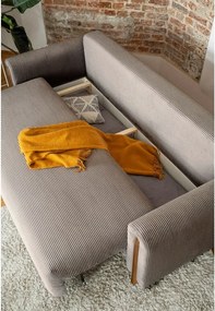 Canapea maro deschis extensibilă/cu spațiu de depozitare cu tapițerie din catifea reiată 244 cm Arcadova – ELTAP