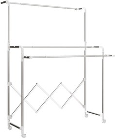 HOMCOM Uscător de Rufe Pliabil cu 3 Bare Reglabile, Uscător Vertical cu Roți Pivotante și Cadru din Oțel Inox, Uscător pentru Acasă și Spălătorie, Argintiu | Aosom Romania