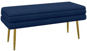 HOMCOM Bancă bancă cutie de depozitare 2 în 1 scaun aspect catifelat și picioare de oțel - 100 x 37,5 x 42 cm bleu și aurit | Aosom Romania