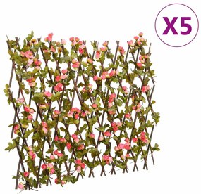 vidaXL Spalier cu iederă artificială extensibil, 5 buc. roz 180x60 cm
