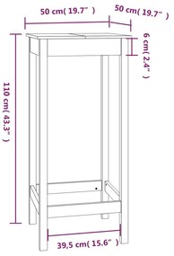 Masa de bar, alb, 50x50x110 cm, lemn masiv de pin 1, Alb, 50 x 50 x 110 cm