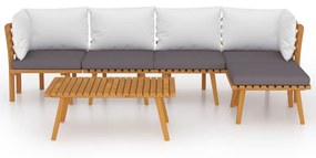 Set mobilier de gradina cu perne, 6 piese, lemn masiv acacia 2x colt + 2x mijloc + suport pentru picioare + masa, 1