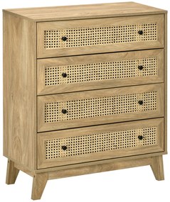 HOMCOM Comodă cu 4 Sertare Stil Boho din Ratan 80x35x95 cm Lemn Natural | Aosom Romania