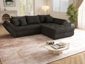 Colțar extensibil dumonde cu ladă de depozitare si sezut confortabil din spuma high-density, Loana Enjoy Black 270x185 cm