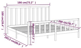 Cadru de pat, Super King 6FT, 180x200 cm, lemn masiv de pin Maro, 180 x 200 cm