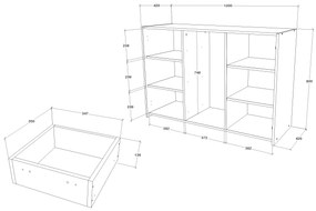 Comoda haaus Malmo, 3 Sertare, 2 Usi, Stejar Artisan/Argila, 120 x 42 x 80 cm