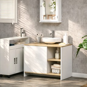 Kleankin Dulap pentru lavoar pentru baie, 77x45x60cm, alb si lemn| AOSOM RO | Aosom Romania