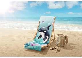 Prosop de plajă albastru din catifea pentru copii 75x150 cm Splash – Good Morning