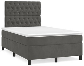 vidaXL Pat cu arcuri, saltea și LED, gri închis, 120x190 cm, catifea