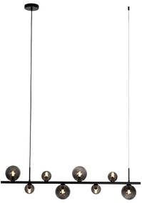 Lampă suspendată neagră cu sticlă fumurie ovală cu 8 lumini - Monaco