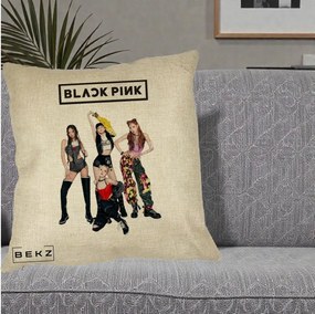 Perna Personalizata K-pop BLACKPINK Fotografie de Grup, 40x40 cm, Crem, Husa Detasabila, Perna Inclusa, BEKZ®