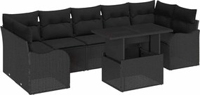 vidaXL Set de canapele pentru grădină cu pernă 8 pcs Negru Rattan poli