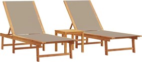 vidaXL Șezlonguri 2 buc. gri taupe cu masă lemn masiv acacia/textilenă