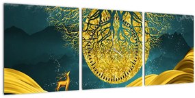 Tablou - Abstract, peisaj auriu (cu ceas) (90x30 cm)