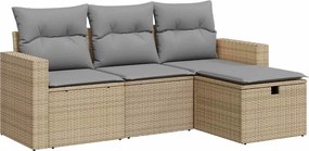 vidaXL Set canapele de grădină, 4 piese, cu perne, bej, poliratan