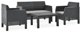 Set mobilier de gradina cu perne, 4 piese, antracit, PP ratan 2x armchais + 2-seater + table, 1