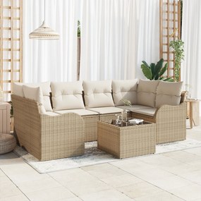 Set de Canapea Grădină vidaXL cu 7 Piese cu Perne Ratan Poli Bej